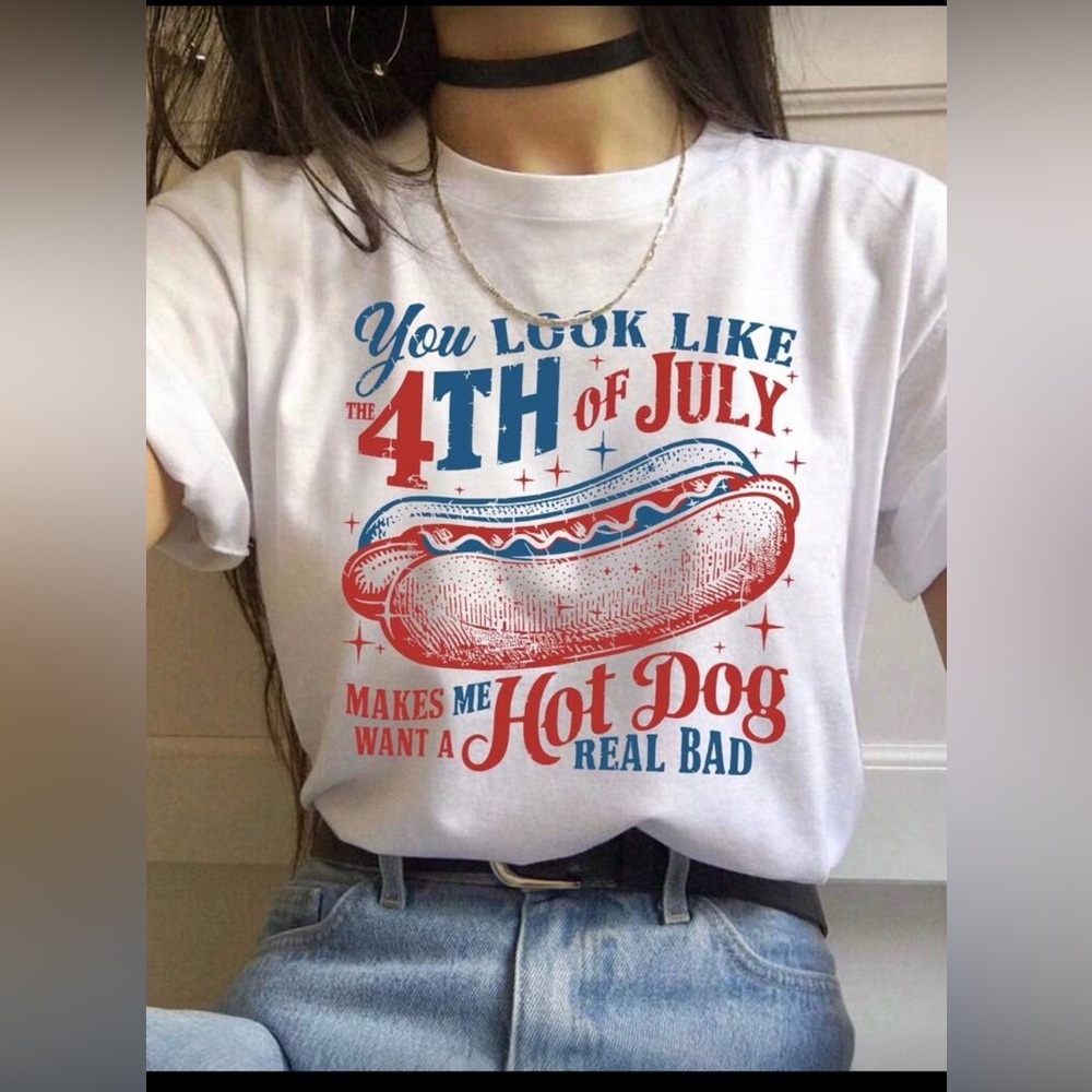 Fourth of July Hot Dog Graphic Tee - White